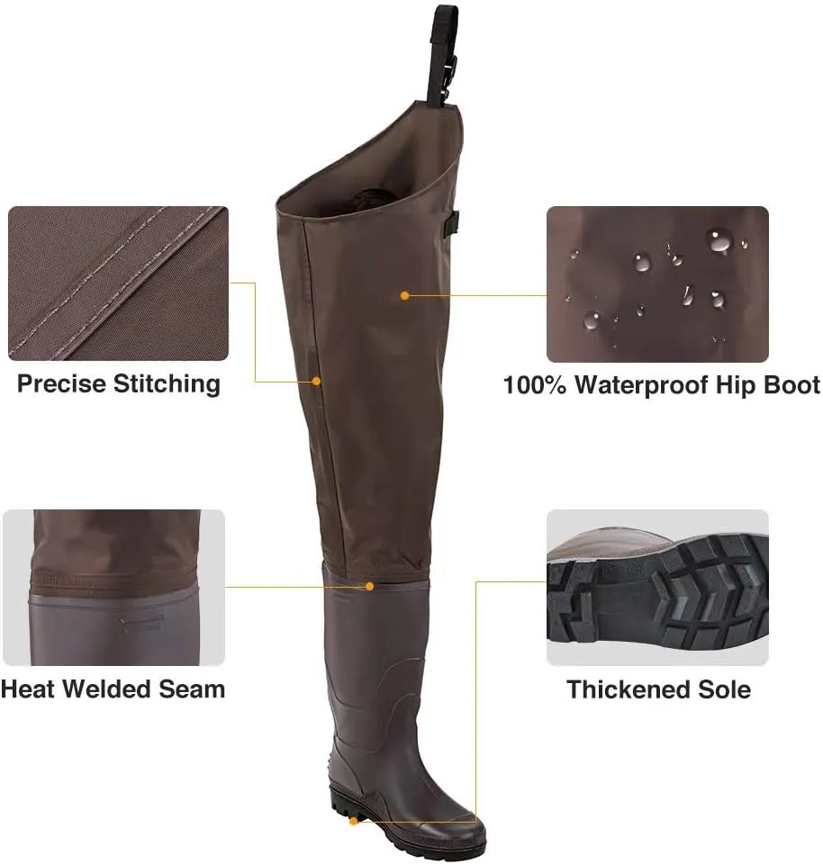 TIDEWE Hip Wader, Lightweight Hip Boot For Men and Women, 2-Ply PVC/Nylon Fishing Hip Wader (Green and Brown)