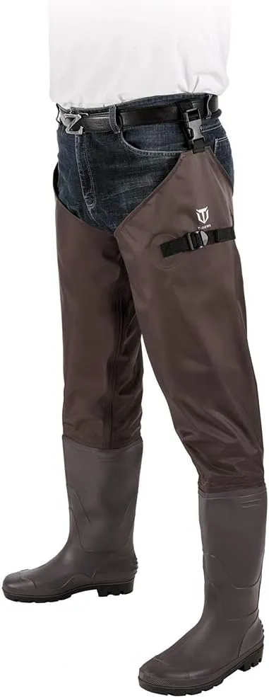 TIDEWE Hip Wader, Lightweight Hip Boot For Men and Women, 2-Ply PVC/Nylon Fishing Hip Wader (Green and Brown)