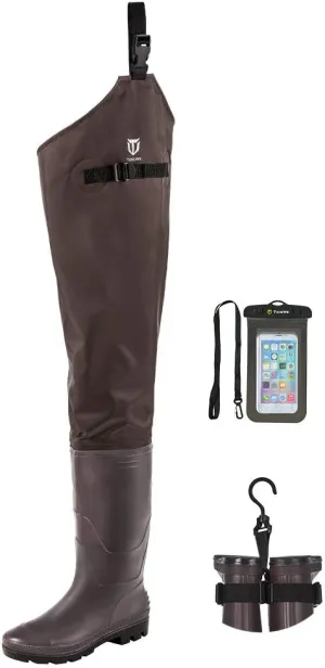 TIDEWE Hip Wader, Lightweight Hip Boot For Men and Women, 2-Ply PVC/Nylon Fishing Hip Wader (Green and Brown)