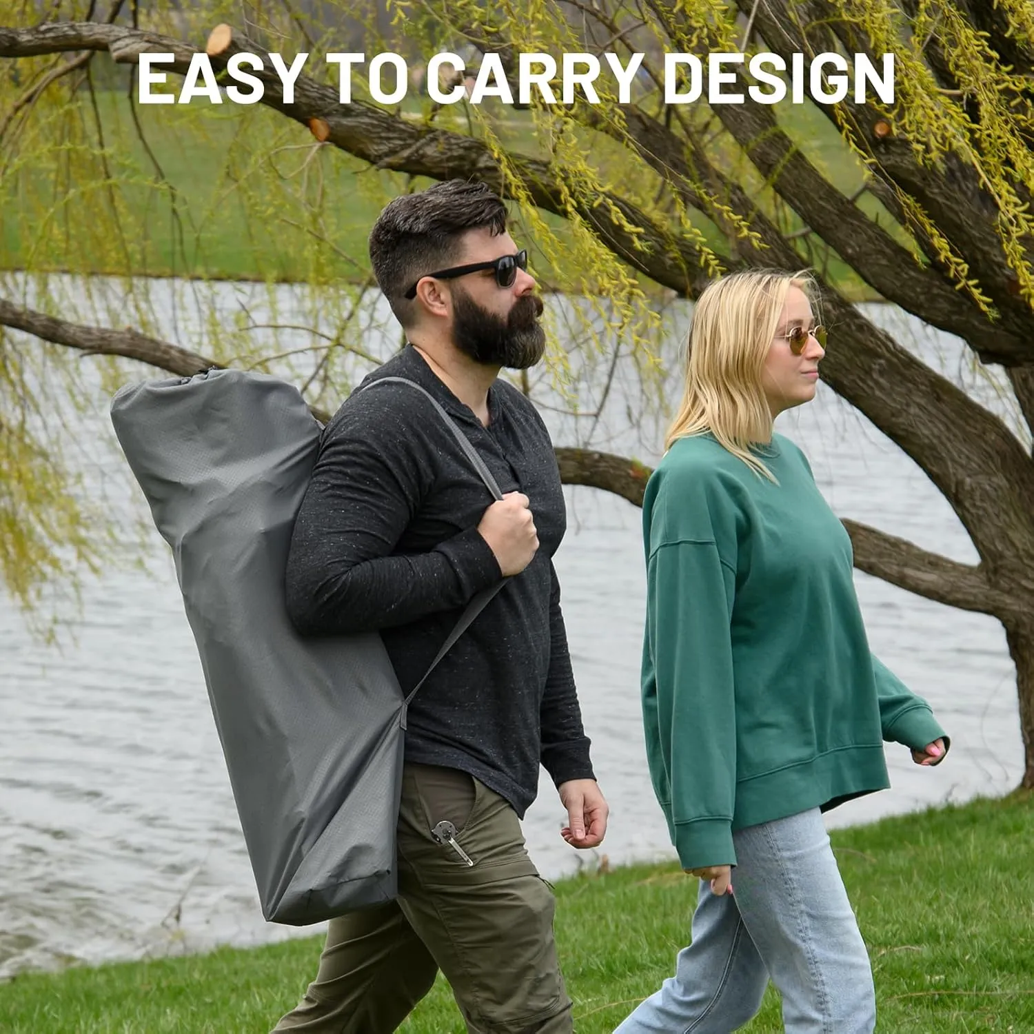 TIMBER RIDGE 2 Person Folding Loveseat Comfortable Double Foldable Camping Chair Folding Lawn chairs for Outside, Grey