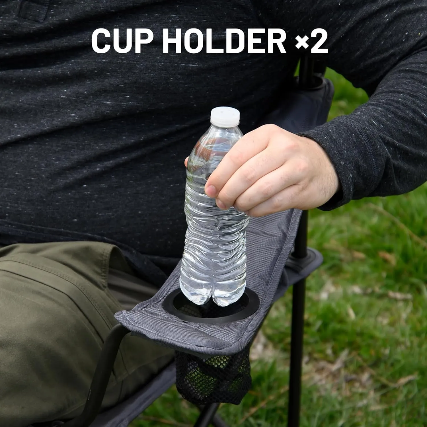 TIMBER RIDGE 2 Person Folding Loveseat Comfortable Double Foldable Camping Chair Folding Lawn chairs for Outside, Grey