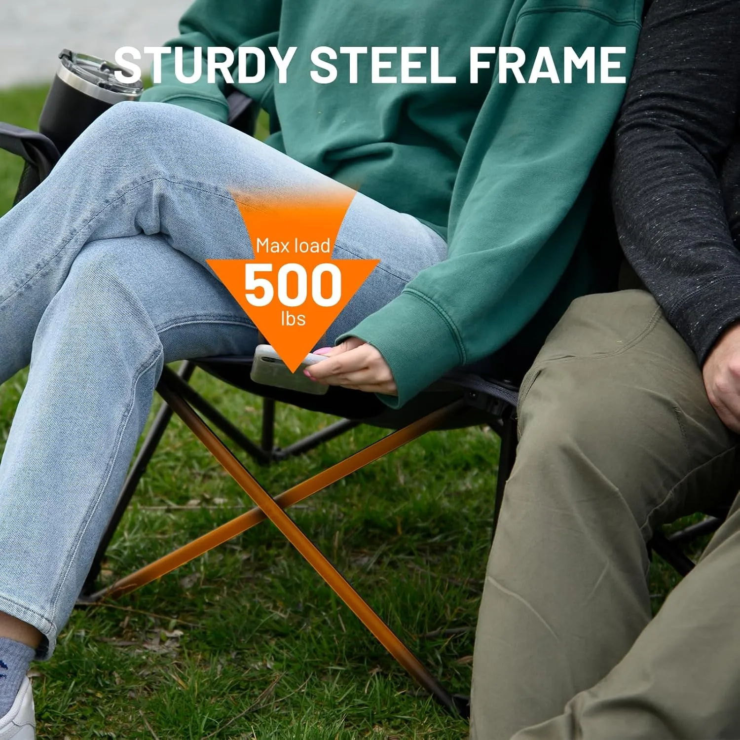 TIMBER RIDGE 2 Person Folding Loveseat Comfortable Double Foldable Camping Chair Folding Lawn chairs for Outside, Grey