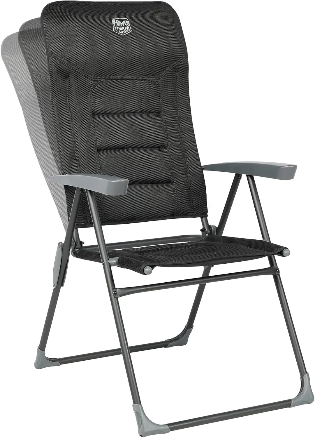 TIMBER RIDGE 7-Level Reclining Camping Chair, Adjustable Folding Patio Chair with High Back for Adults, Lightweight Aluminum Padded Lawn Chair for Outside, Heavy Duty Supports 300 LBS, Black-1 Pack