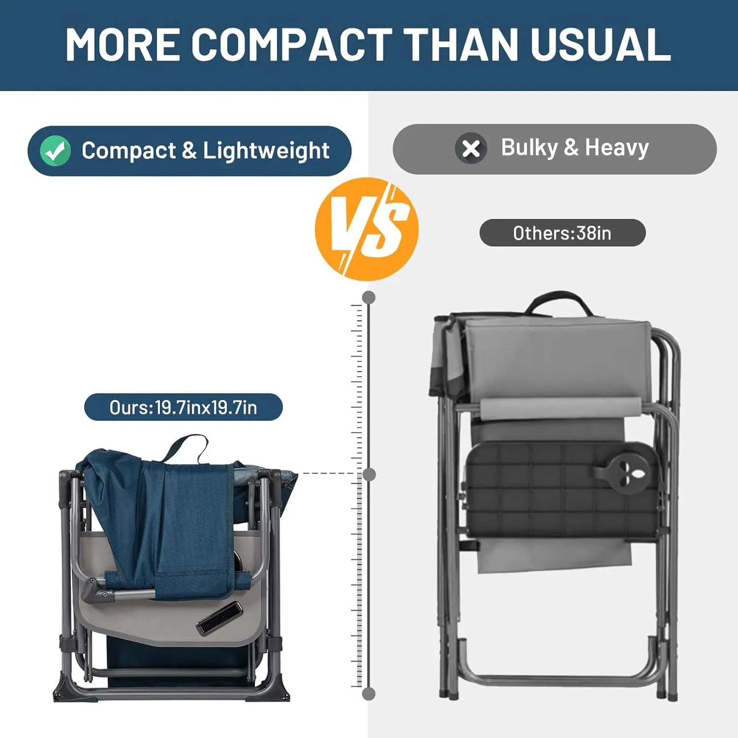 TIMBER RIDGE Heavy Duty Camping Chair with Compact Size, Portable Directors Chair with Side Table and Pocket for Camping, Lawn, Sports and Fishing, Supports Up to 400lbs, Navy 2 Pack