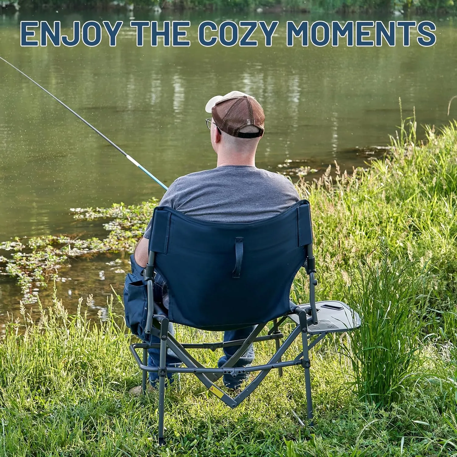 TIMBER RIDGE Heavy Duty Camping Chair with Compact Size, Portable Directors Chair with Side Table and Pocket for Camping, Lawn, Sports and Fishing, Supports Up to 400lbs, Navy 2 Pack
