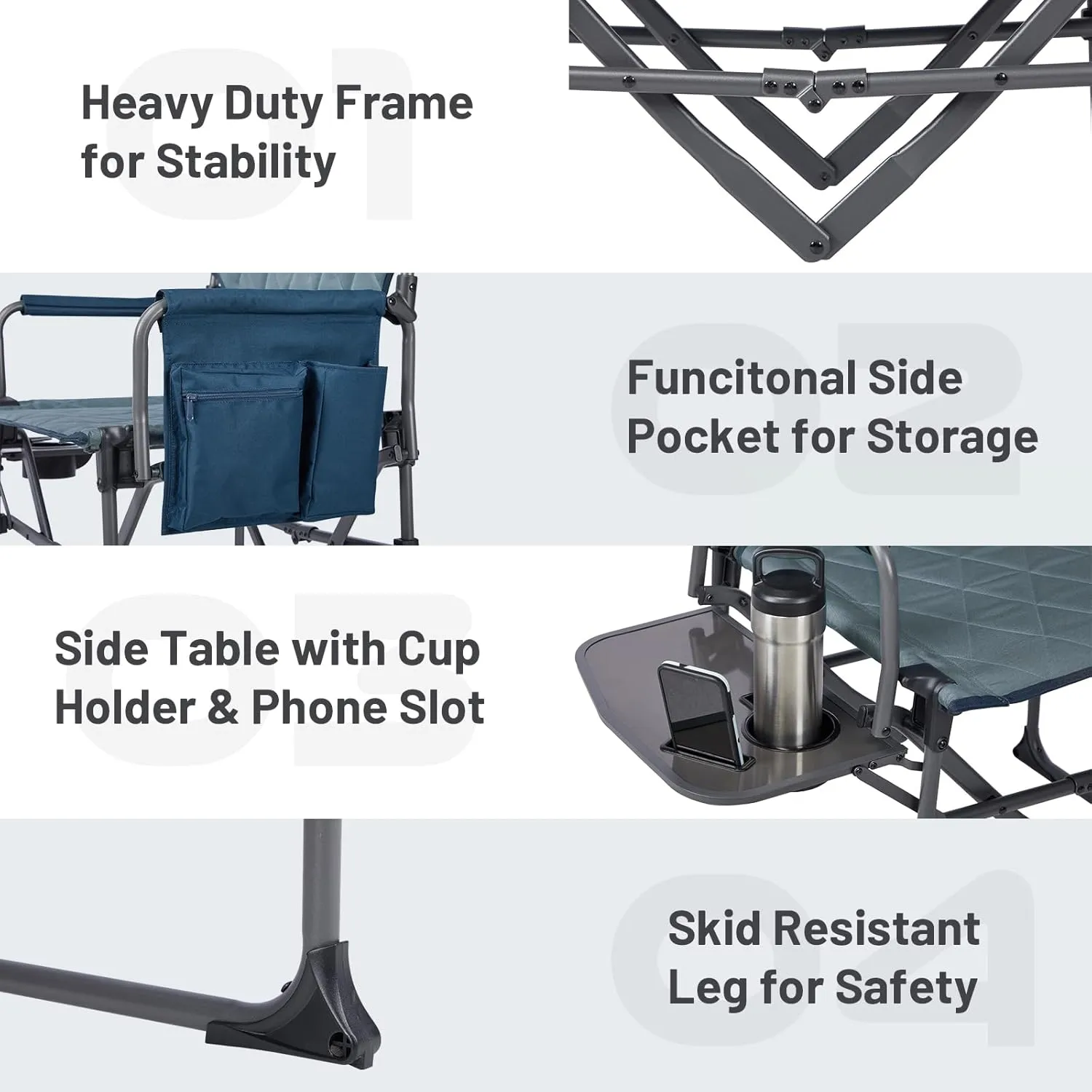 TIMBER RIDGE Heavy Duty Camping Chair with Compact Size, Portable Directors Chair with Side Table and Pocket for Camping, Lawn, Sports and Fishing, Supports Up to 400lbs, Navy 2 Pack