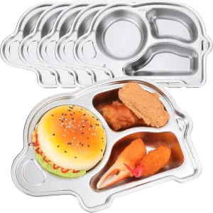 Tioncy 6 Pcs Stainless Steel Kids Plates 3 Sections Divided Unbreakable Dinner Plates Cute Elephant Shape bowls for Babies, Toddlers and Kids Lunch, Portion Control, Camping