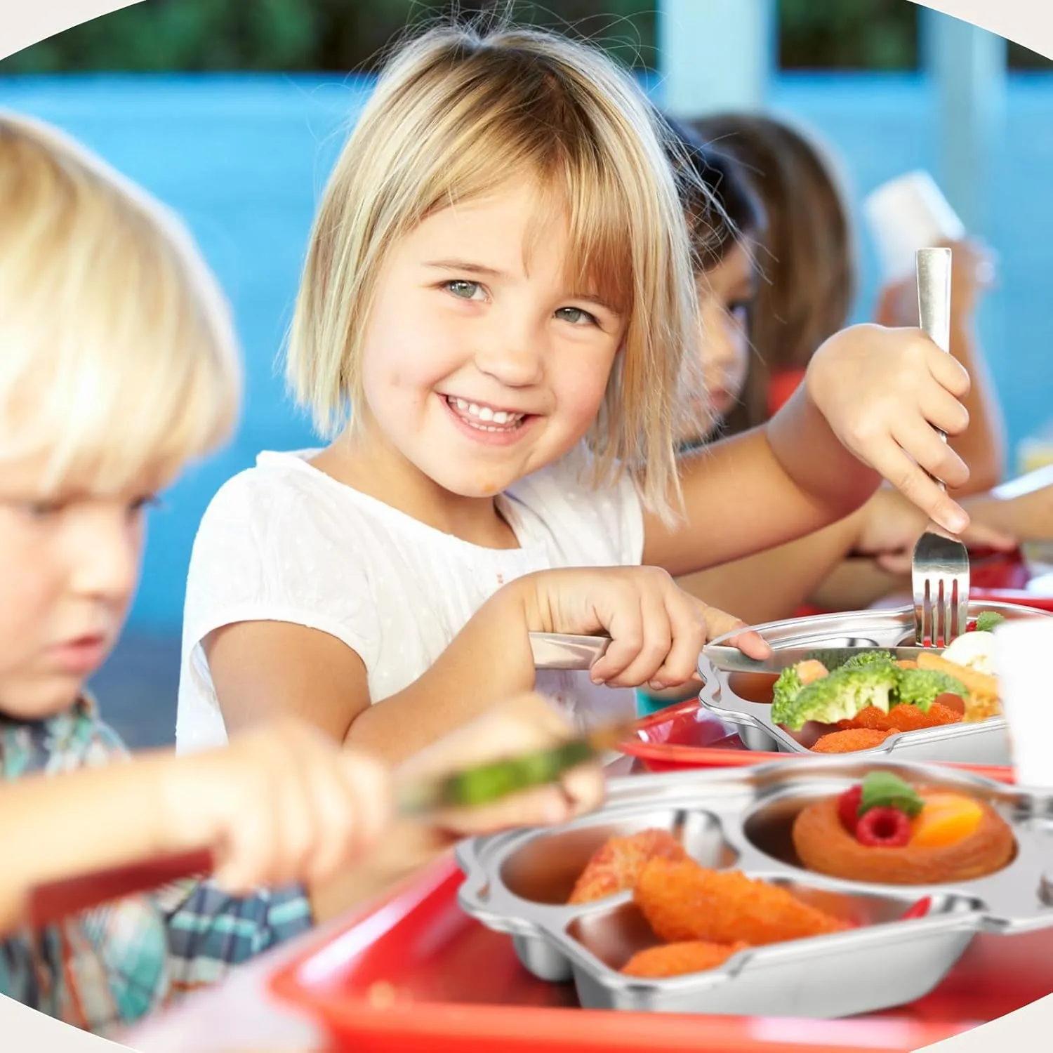 Tioncy 6 Pcs Stainless Steel Kids Plates 3 Sections Divided Unbreakable Dinner Plates Cute Elephant Shape bowls for Babies, Toddlers and Kids Lunch, Portion Control, Camping