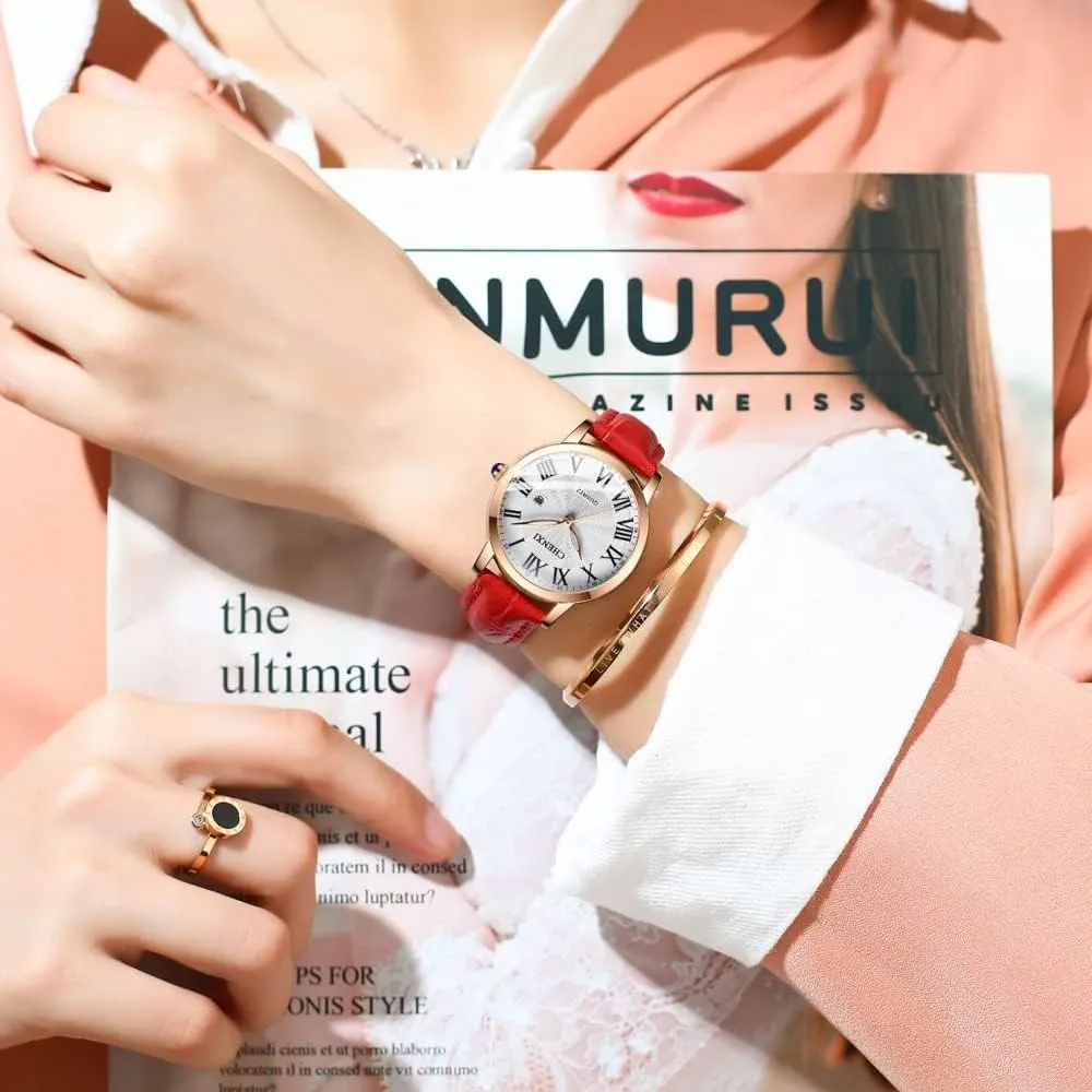 Tiong Fashion Casual Ladies Watch, Leather Strap Quartz Waterproof Watch for Women