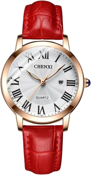 Tiong Fashion Casual Ladies Watch, Leather Strap Quartz Waterproof Watch for Women