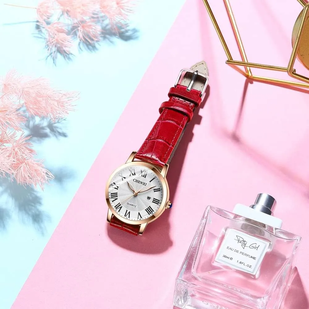 Tiong Fashion Casual Ladies Watch, Leather Strap Quartz Waterproof Watch for Women