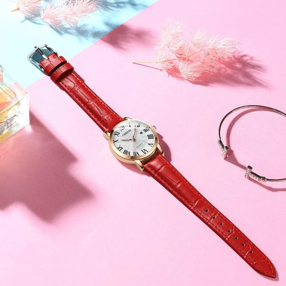 Tiong Fashion Casual Ladies Watch, Leather Strap Quartz Waterproof Watch for Women