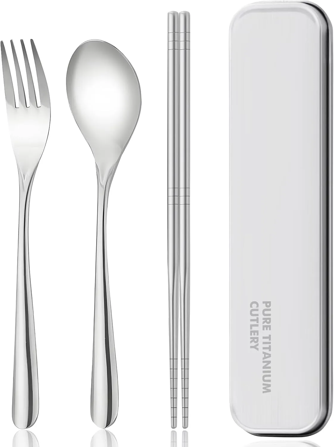 Titanium cutlery set, travel cutlery with box, including titanium fork, chopsticks and spoon, packed in a handbag, portable, suitable for school, work, picnic, camping use