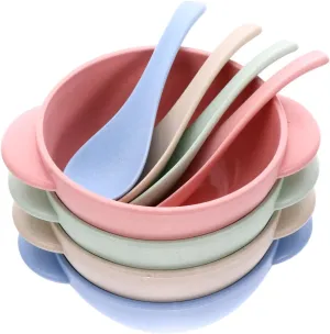 Toddler Tableware 4-pc Boys and Girls Bowl Set Wheat Straw Baby Bowls Handles Safe Odorless Training Feeding