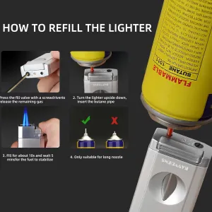 Torch Lighter with The V Cutter, Refillable Butane Double Jet Flame. Windproof Lighters with Gift Box (Butane Not Included)