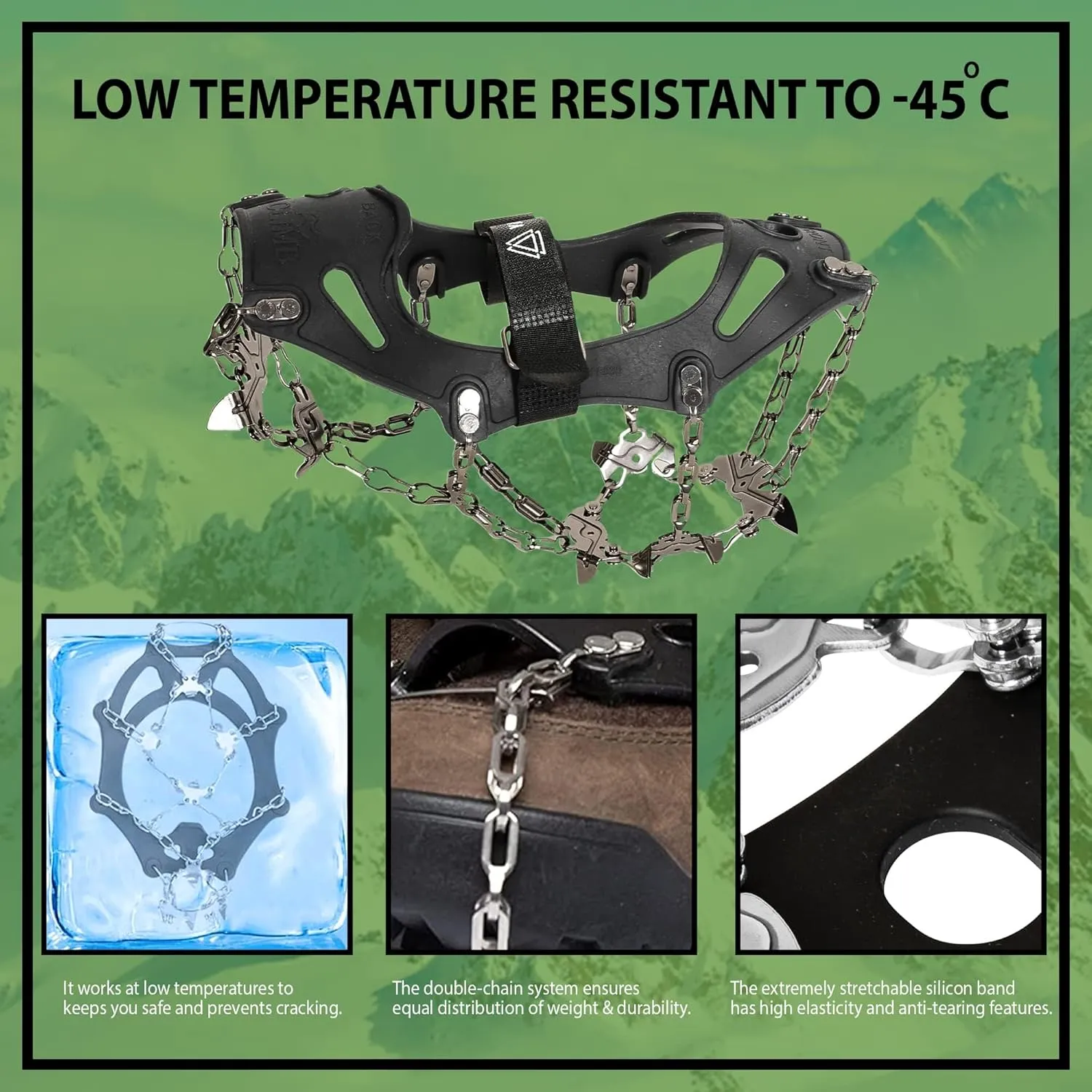 Trail Spikes Crampons Ice Grips for Hiking - Winter Shoes/Boots with 14 Stainless Steel Spikes, Anti-Slip Traction Cleats for Snow Ice Walking Climbing Mountaineering