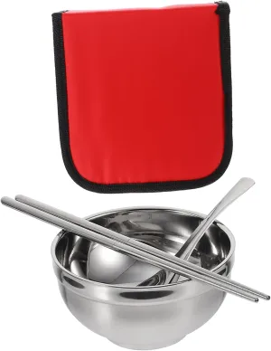 Travel Camping Picnic Set Stainless Steel Bowls Lids Chopstick Storage Kitchen Bowl Lightweight