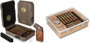 Travel Cigar Humidor Case - Acrylic Cigar Humidor, Cedar Lined, V Cut Cutter, Portable Cigar Humidor with Humidifier & Hygrometer, Cigar Accessories for Gifts, Cigar not Included
