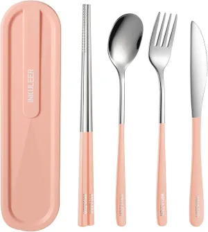Travel cutlery set, 18/8 stainless steel cutlery, Reusable utensils set with case, Portable Silverware Lunch Box for Camping and Office