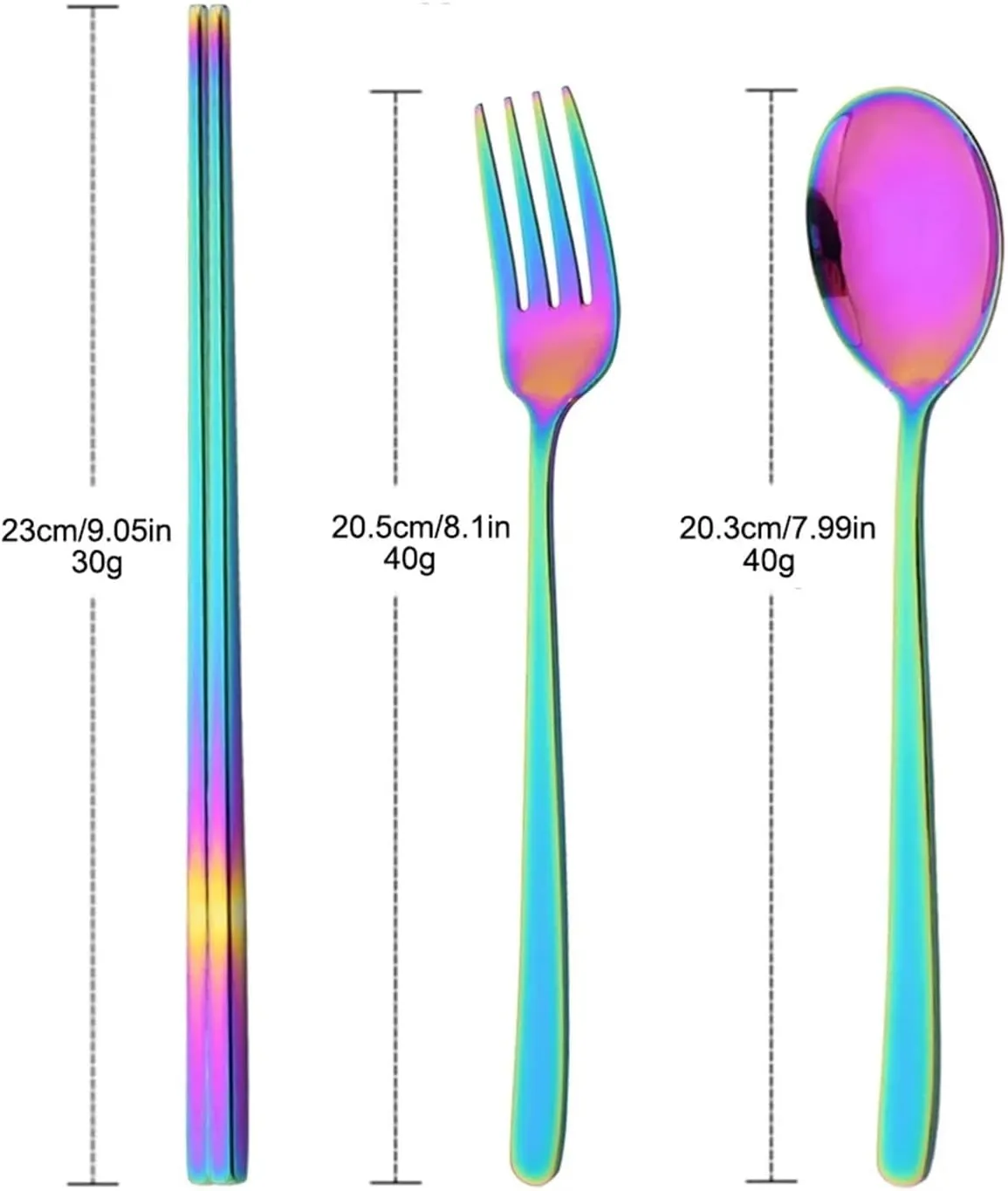 travel utensils 12Pcs Tableware Set Stainless Steel Dinner Set Gold Dinnerware Fork Spoon Chopsticks Flatware Cutlery Set(Rainbow)