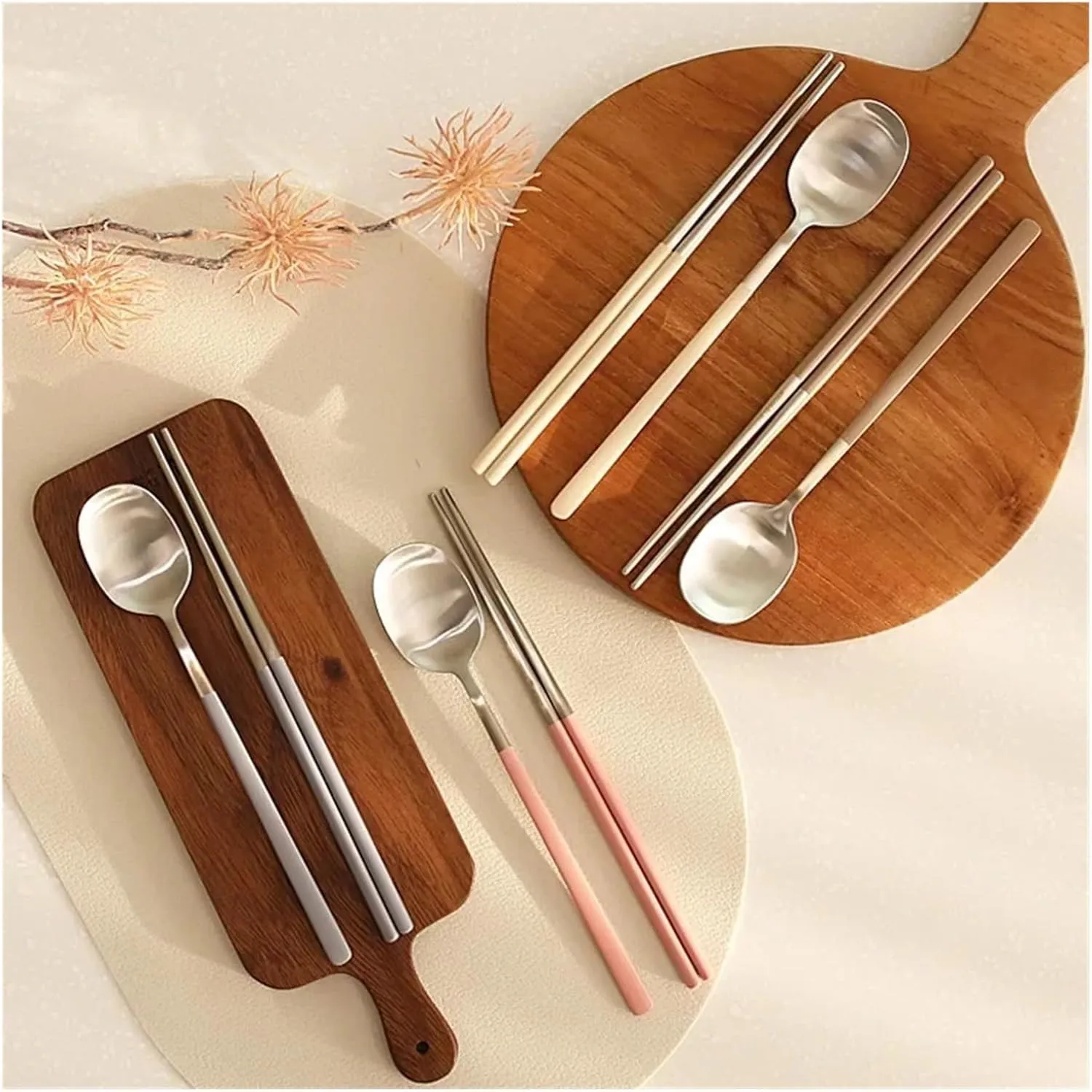 travel utensils 304 Stainless Steel Portable Tableware Set Chopsticks Spoon Outdoor Single Tableware(Green)