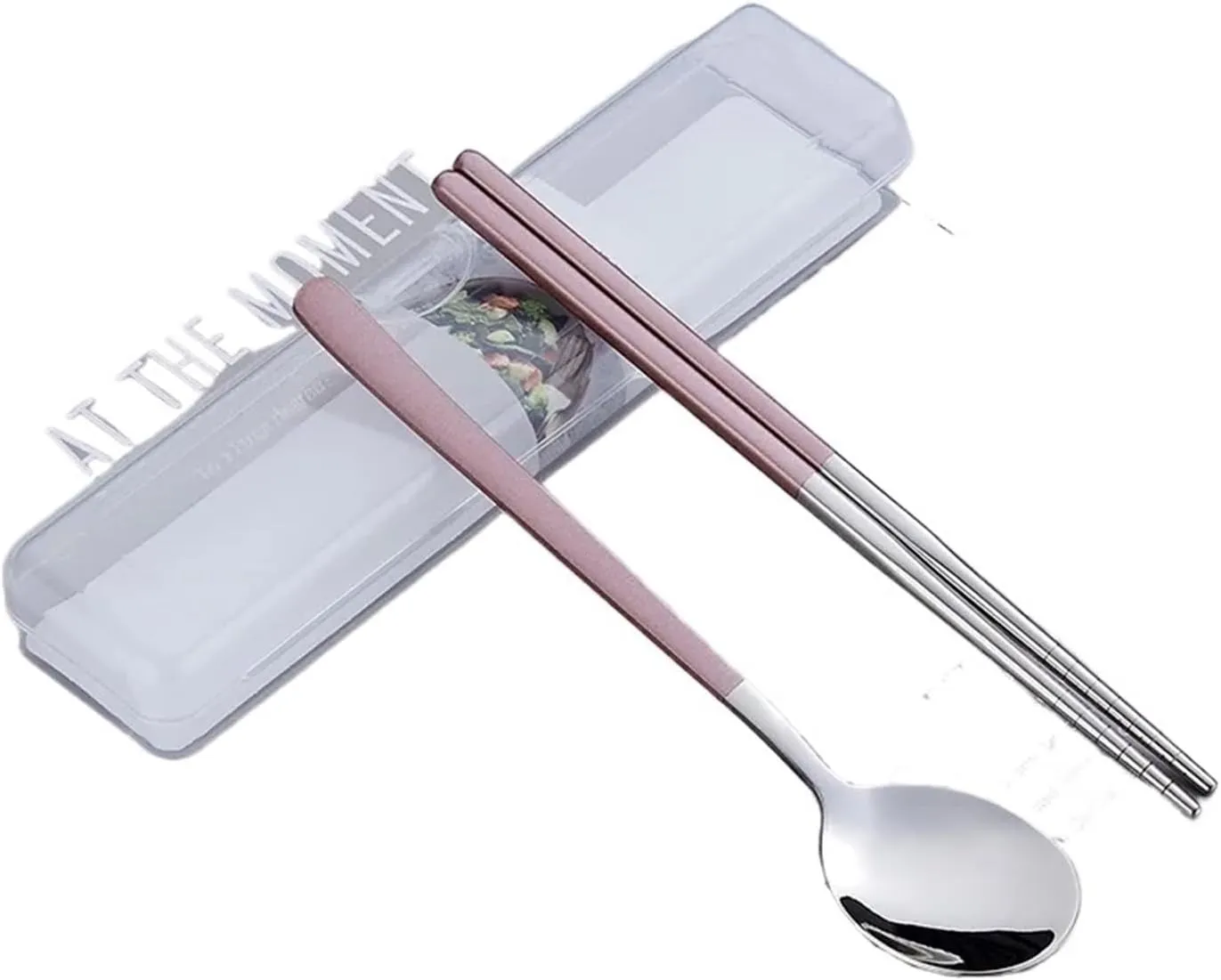 travel utensils 304 Stainless Steel Portable Tableware Set Chopsticks Spoon Outdoor Single Tableware(Green)