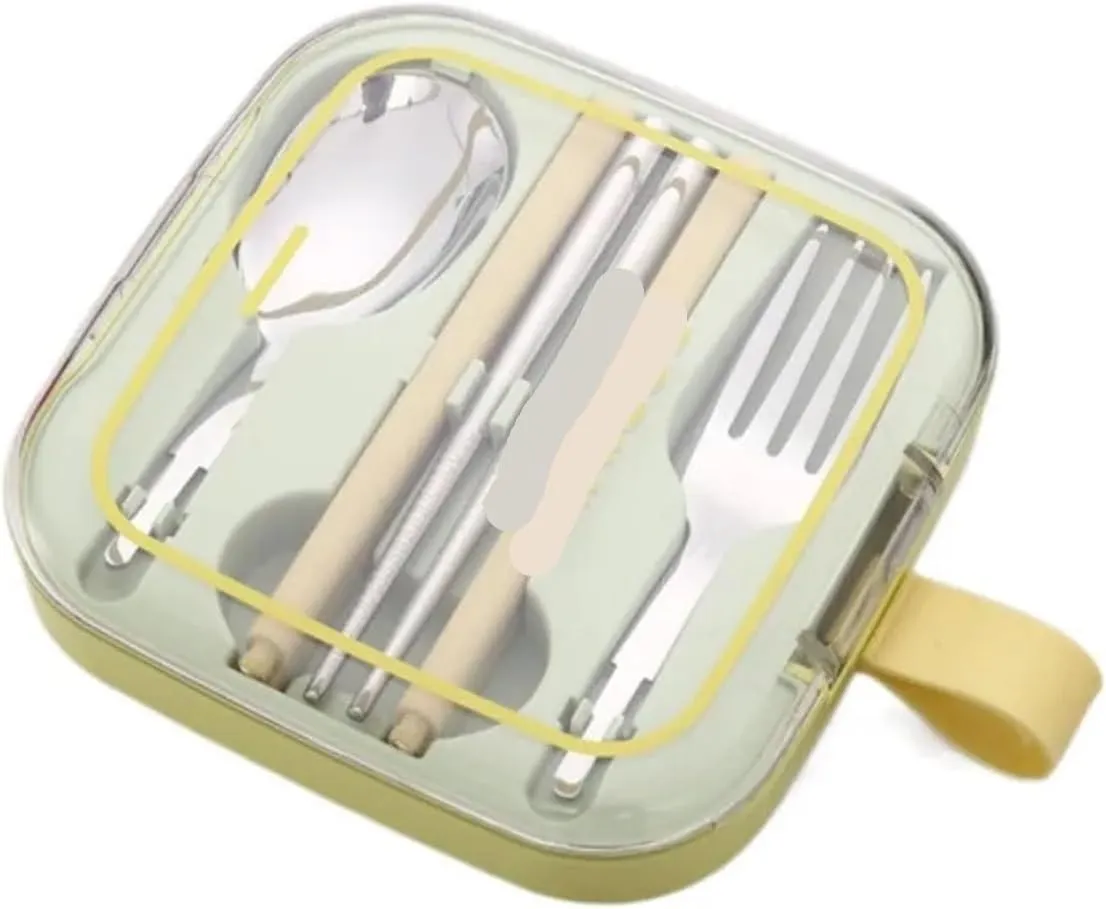 travel utensils 3pcs Foldable Stainless Steel Cutlery Set Removable with Square Box Flatware Set(Green)