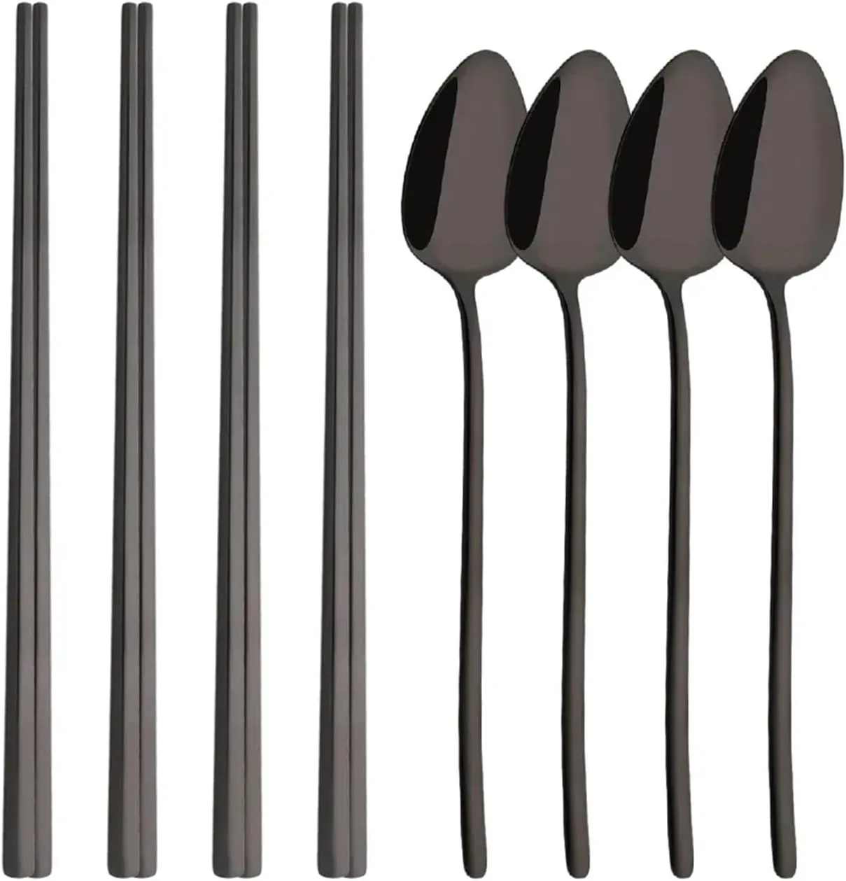 travel utensils 8Pcs Tableware Set Stainless Steel Dinner Set Dinnerware Spoon Chopsticks Cutlery Set(Black)