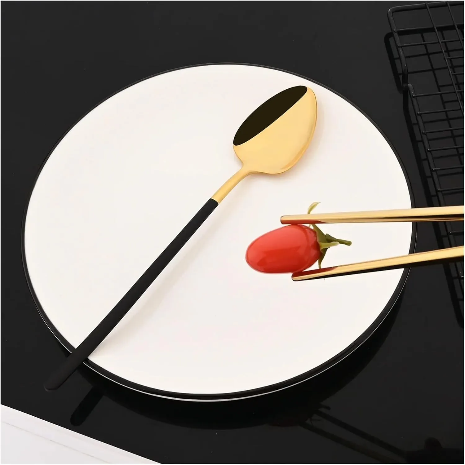 travel utensils 8Pcs Tableware Set Stainless Steel Dinner Set Dinnerware Spoon Chopsticks Cutlery Set(Black)