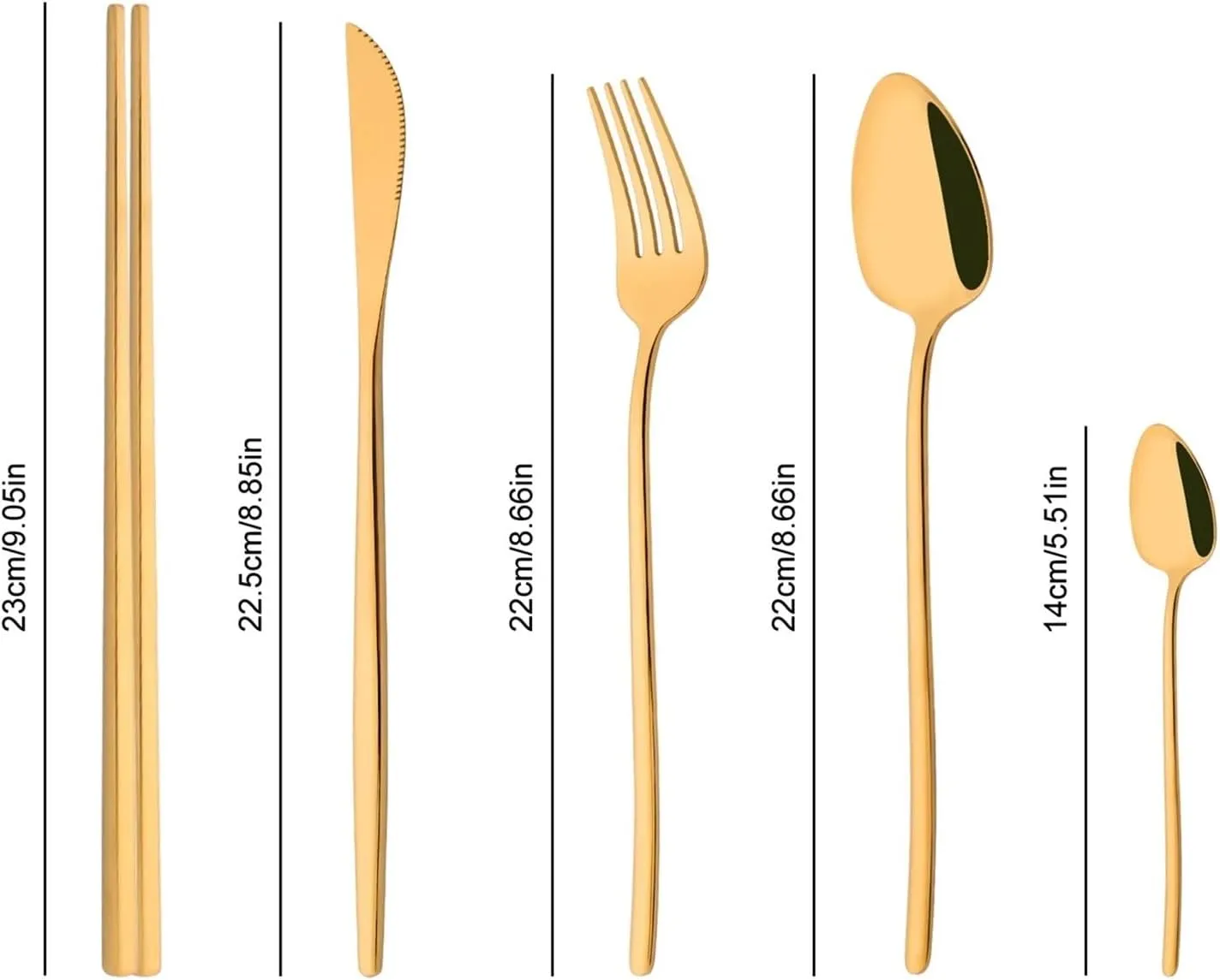 travel utensils 8Pcs Tableware Set Stainless Steel Dinner Set Dinnerware Spoon Chopsticks Cutlery Set(White Gold)