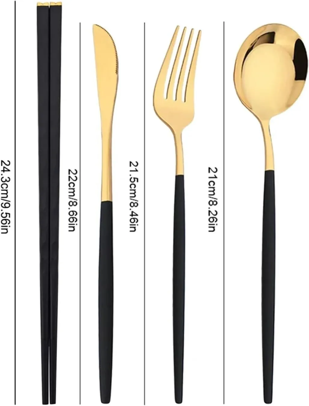 travel utensils Tableware Set 15-20Pcs Cutlery Set Stainless Steel Dinnerware Knife Fork Spoon Chopsticks Cutlery Set(20Pcs Black Silver)