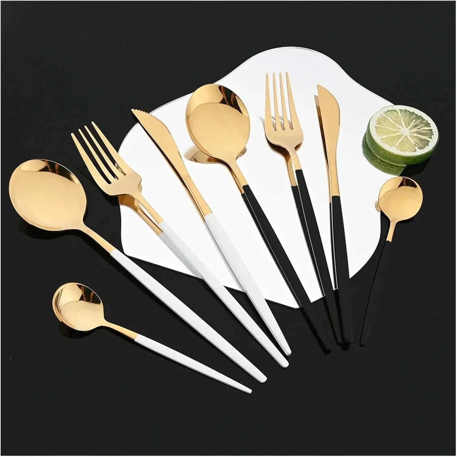 travel utensils Tableware Set 15-20Pcs Cutlery Set Stainless Steel Dinnerware Knife Fork Spoon Chopsticks Cutlery Set(20Pcs Black Silver)