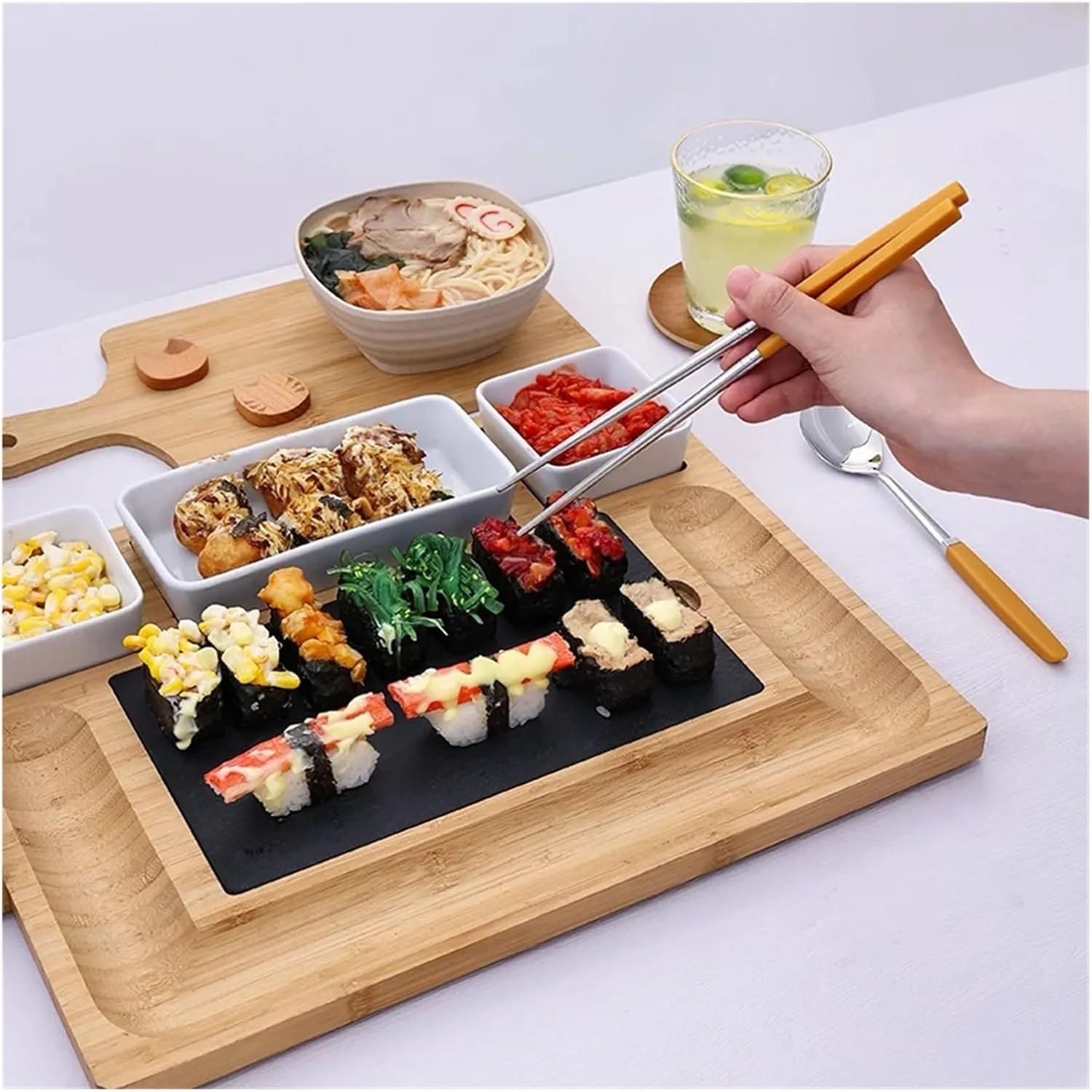 travel utensils Tableware Set Stainless Steel Cutlery Set Dinner Set Spoon Chopsticks Set Dinnerware 8Pcs Cutlery Sets(8Pcs Green)