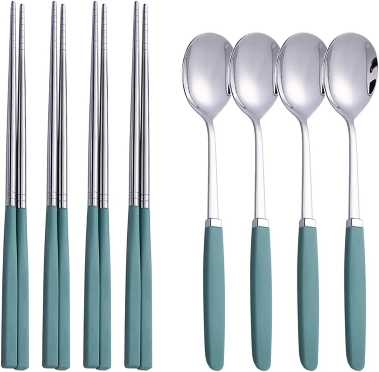 travel utensils Tableware Set Stainless Steel Cutlery Set Dinner Set Spoon Chopsticks Set Dinnerware 8Pcs Cutlery Sets(8Pcs Green)
