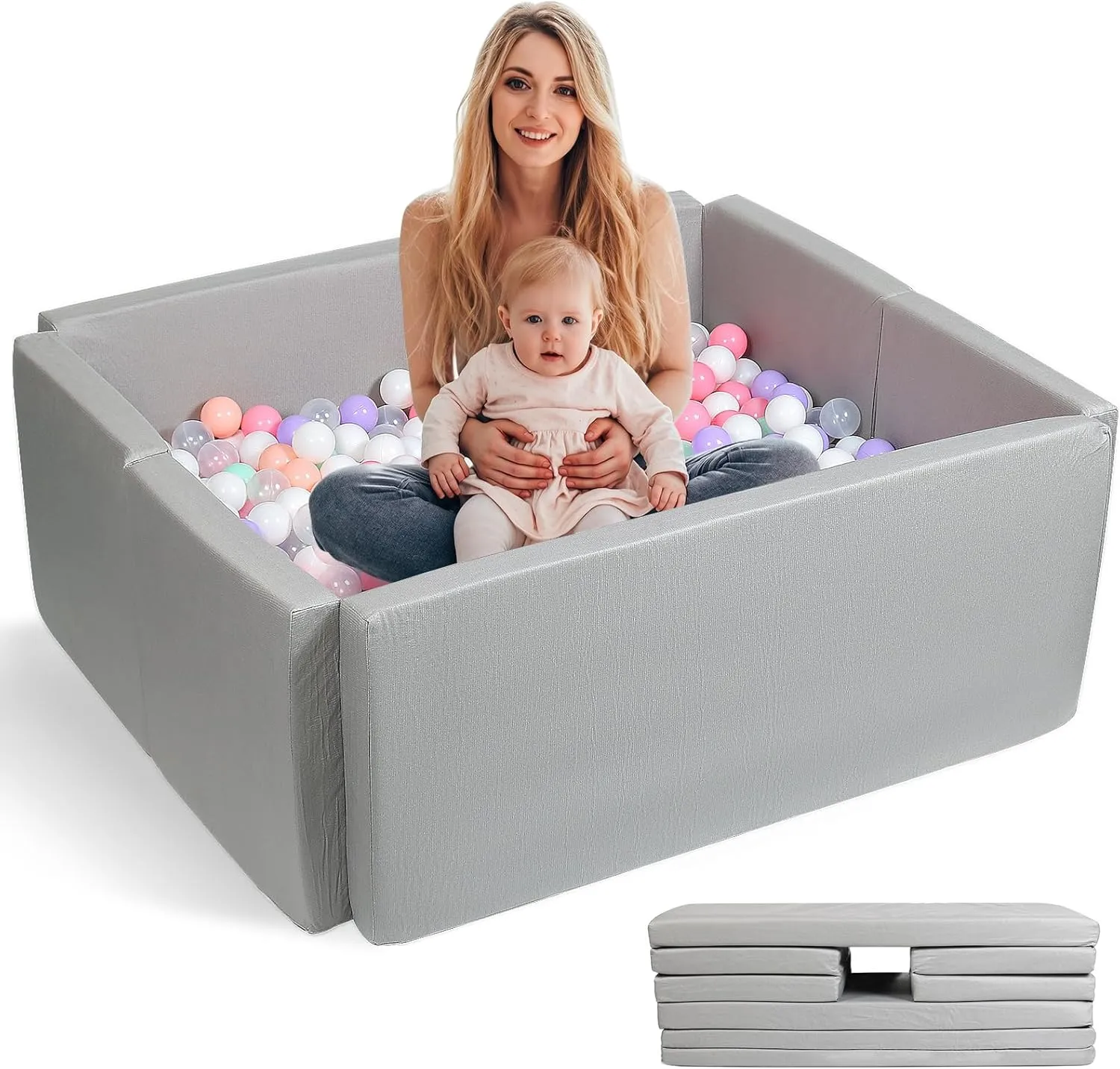 TRENDBOX Foldable Ball Pit, Rectangular Foam Ball Pit for Toddlers and Kids - Large Soft Play Set, Perfect for Play Room Essentials, Balls Not Included