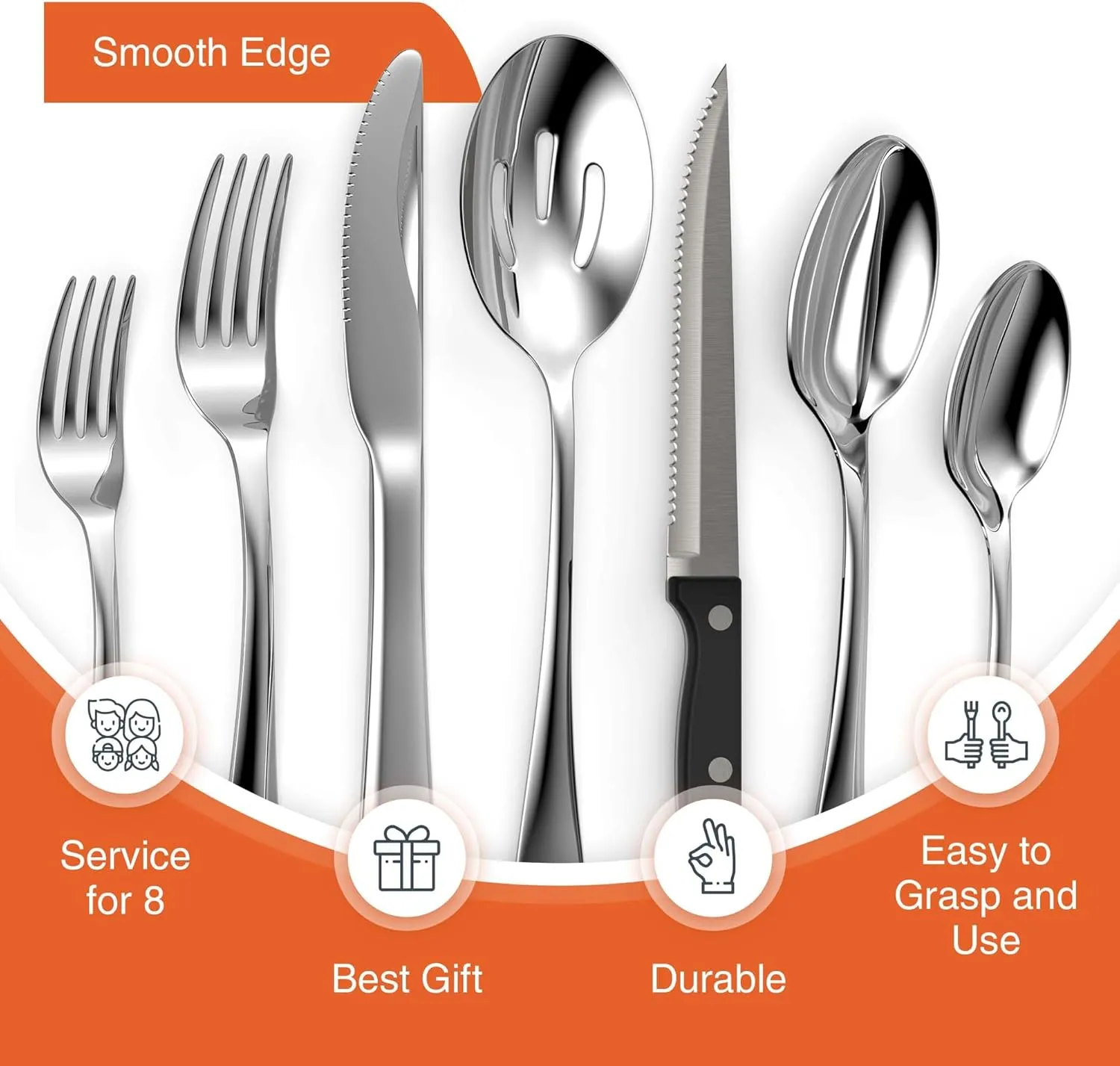 Tribal Cooking 49 Piece Silverware Set - Service for 8 - Stainless Steel Flatware serving set - Cutlery Set - Knife, Fork, and Spoon - Kitchen Utensils set - Dishwasher Safe - Stunning Polished Finish