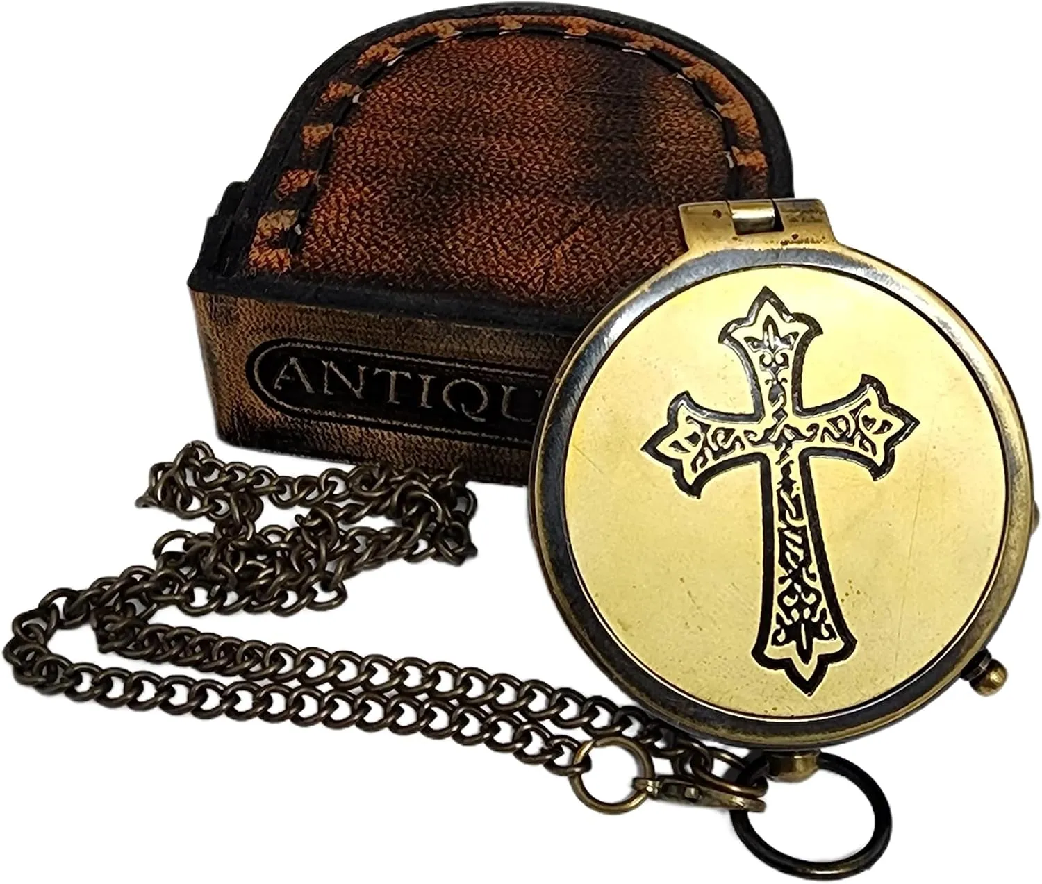 Trust in The Lord Engraved Compass with Authentic Leather Case Brass Compass Directional Compass, Baptism Gifts for Boys & Girls, First Communion (May Your Faith withLeather case)