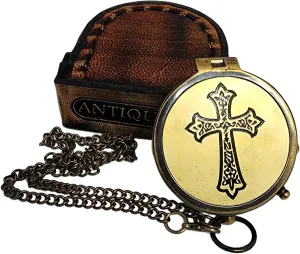 Trust in The Lord Engraved Compass with Authentic Leather Case Brass Compass Directional Compass, Baptism Gifts for Boys & Girls, First Communion (May Your Faith withLeather case)