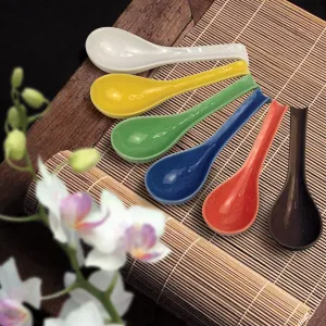 Tsuru Seasonal Japanese Tableware Collection Noodle Spoon, Orange, Set Of 5
