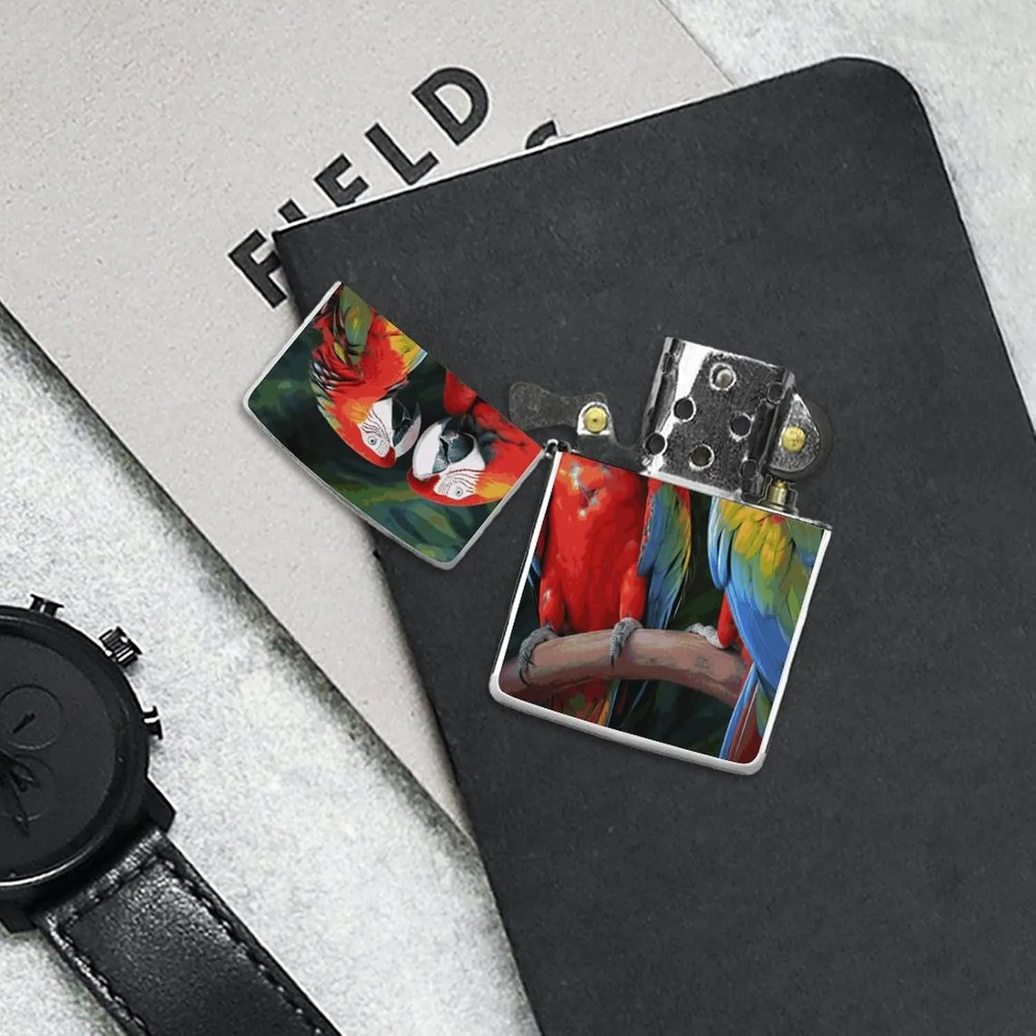 Two Colored ParrotsLighter Case Waterproof Lighter Sleeve Lighters Protective Cover with Graffiti Design