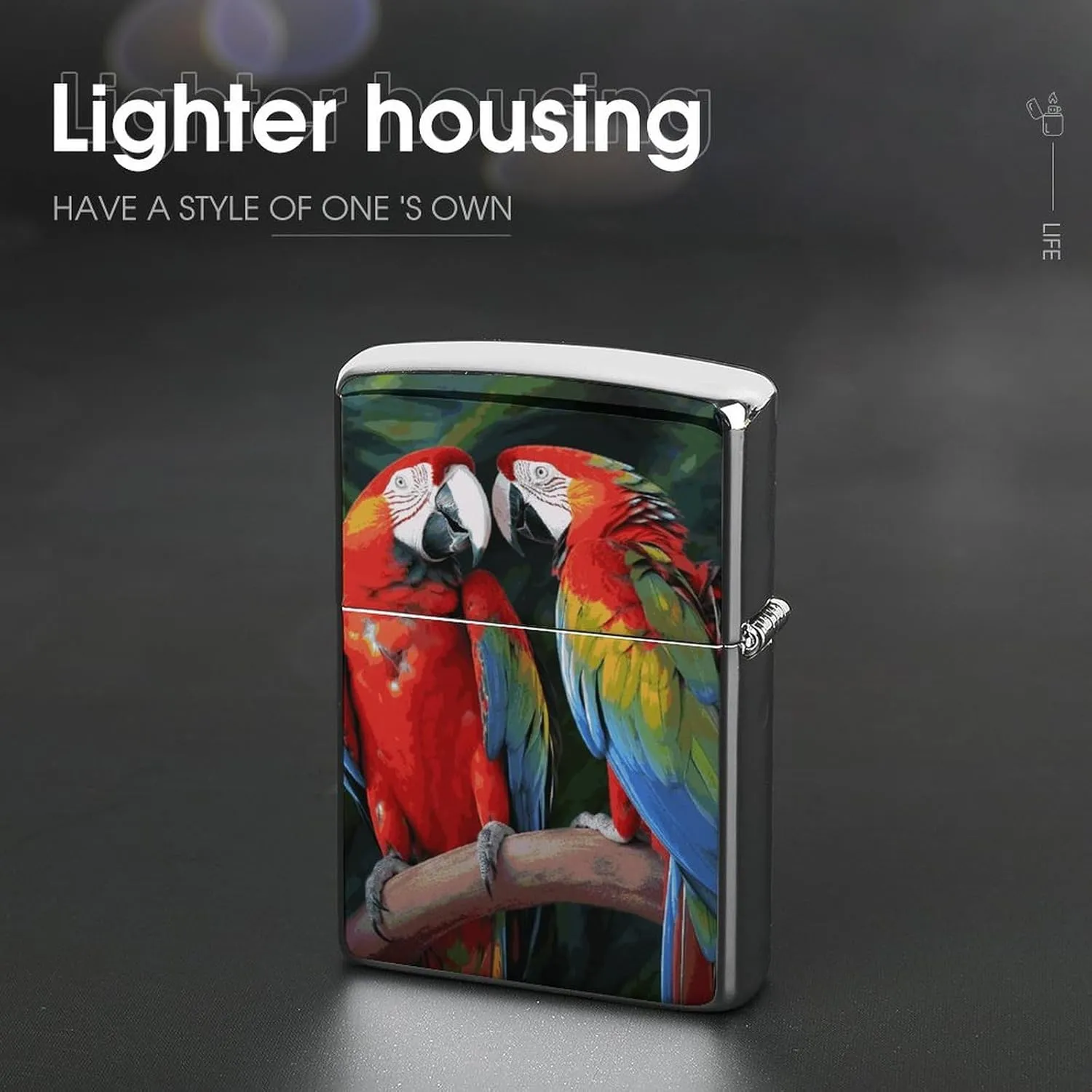 Two Colored ParrotsLighter Case Waterproof Lighter Sleeve Lighters Protective Cover with Graffiti Design