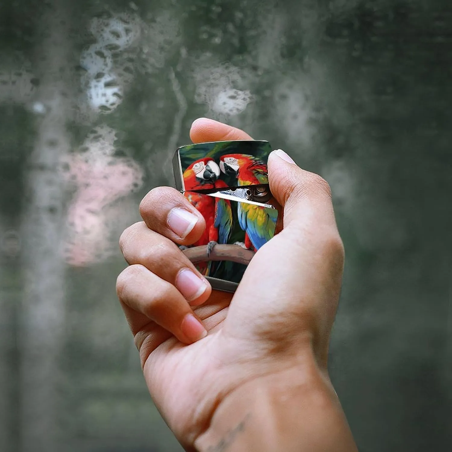 Two Colored ParrotsLighter Case Waterproof Lighter Sleeve Lighters Protective Cover with Graffiti Design