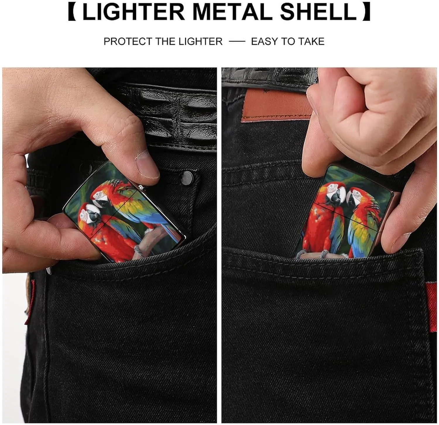 Two Colored ParrotsLighter Case Waterproof Lighter Sleeve Lighters Protective Cover with Graffiti Design