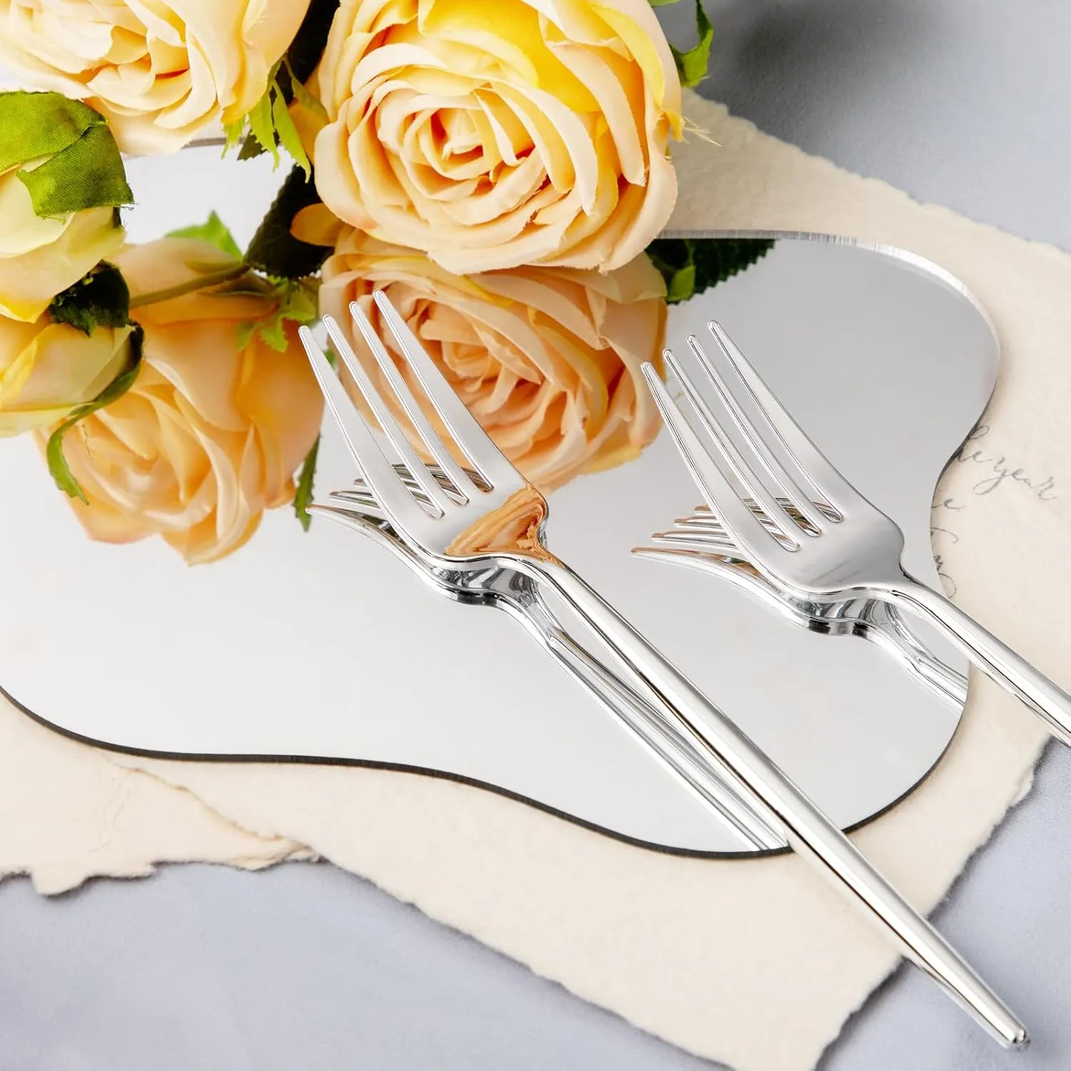 U-QE 120pc Silver Disposable Cutlery Set - Luxury Heavy Weight Plastic Flatware, Include 60 Forks, 30 Spoons, 30 Knives for Party