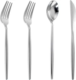 U-QE 120pc Silver Disposable Cutlery Set - Luxury Heavy Weight Plastic Flatware, Include 60 Forks, 30 Spoons, 30 Knives for Party