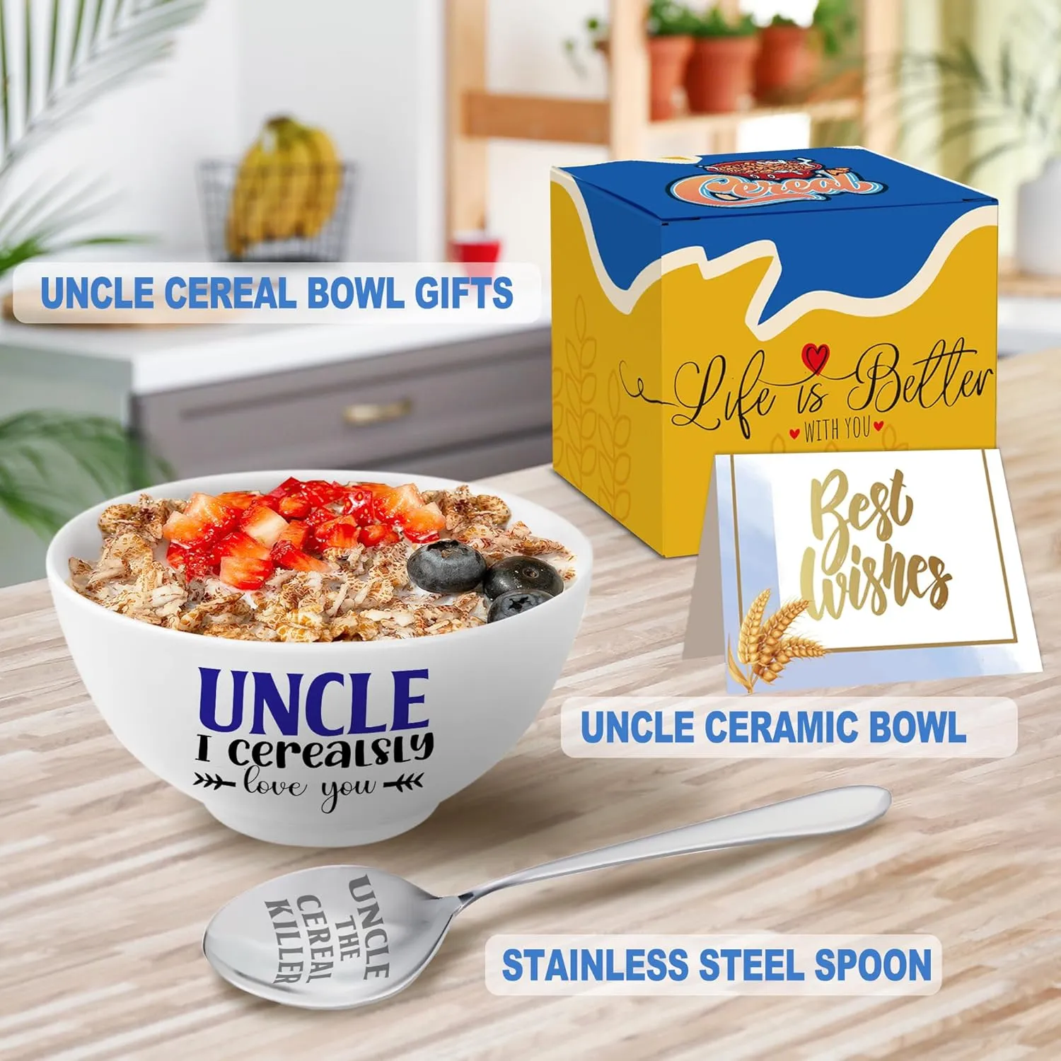 Uncle Gifts: Christmas & Father's Day Gift Set - Cereal Bowl & Cereal Killer Spoon, Cerealsly Love You