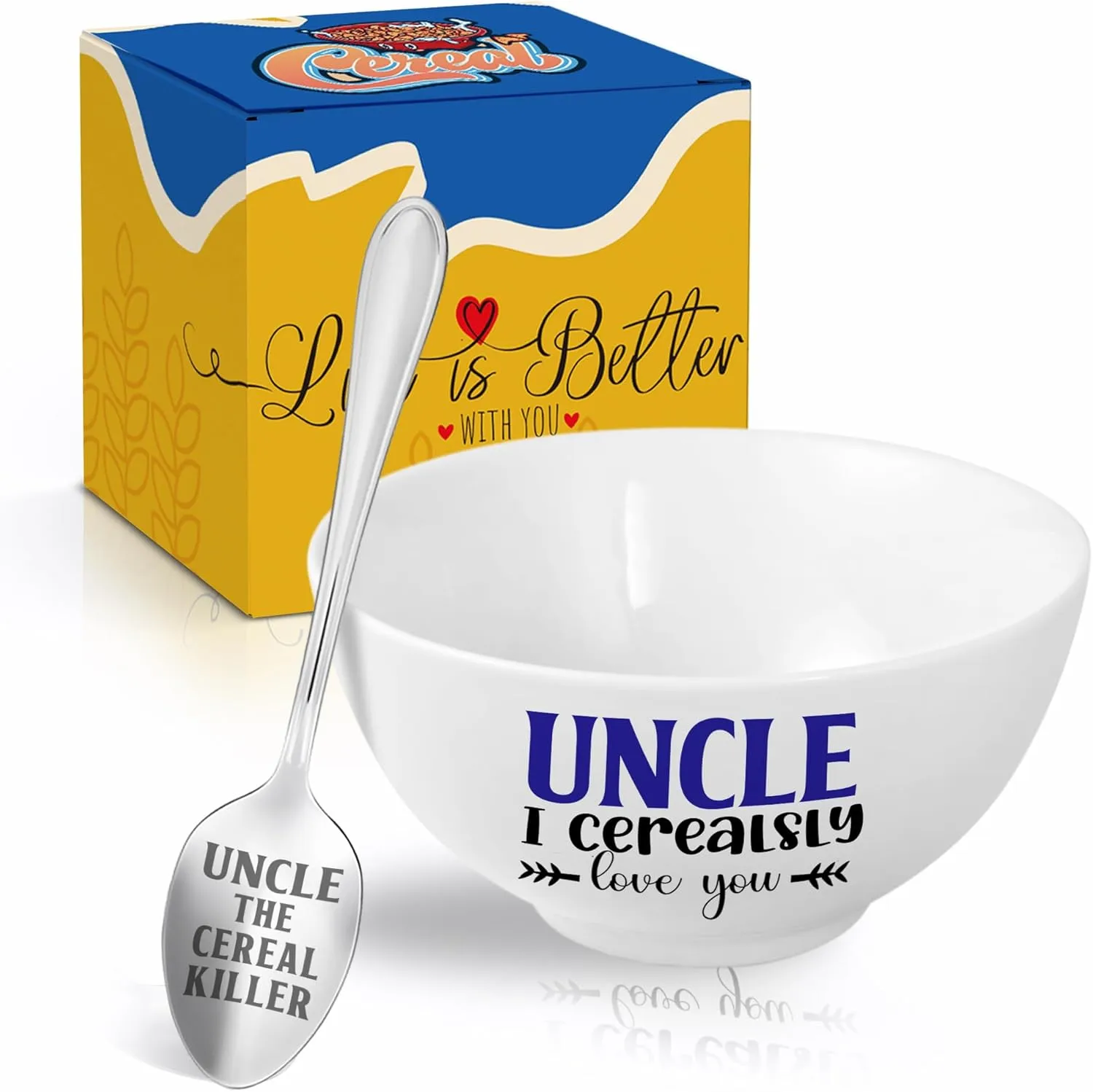 Uncle Gifts: Christmas & Father's Day Gift Set - Cereal Bowl & Cereal Killer Spoon, Cerealsly Love You