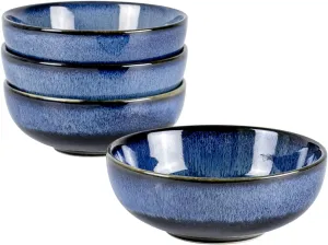 UNICASA Ceramic Cereal Bowls Set, 18 OZ Salads Bowls Set of 4, Dessert Serving Bowl for Soup, Reactive Glaze Ramen Bowls, Microwave Oven and Dishwasher Safe, Blue