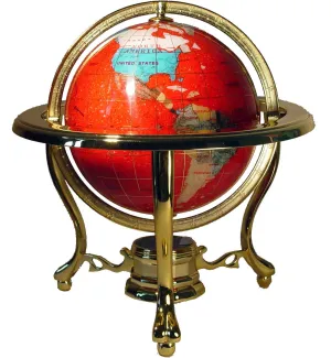 Unique Art 10-Inch Tall Table Top Red Crystallite Gemstone World Globe with Gold Tripod Stand