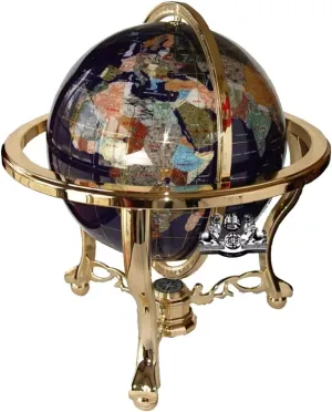 Unique Art 21-Inch Tall Blue Lapis Ocean Table Top Gemstone World Globe with Gold Tripod